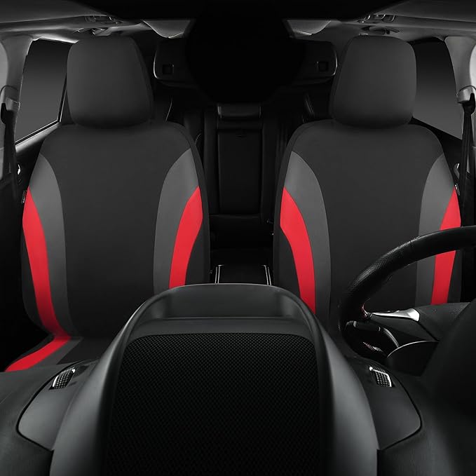 CAR PASS Line Rider Sporty Front Seat Covers,Red Car Seat Covers Two Front Seats Only, Airbag Compatible,Universal Fit Sedans,Cars,Vans,SUV,Truck(Black and Red)