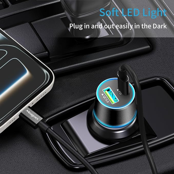 67.5W Car Charger USB C Super Fast Charging, 45W USBC & QC3.0 Port Plug for iPhone 17 Pro Max/Air/16/15/iPad, Samsung S26/S25 Android Cell Phone, Dual 12V Cigarette Lighter Adapter + 5 ft Type C Cable