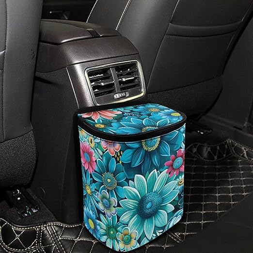 Novelty Floral Car Trash Can Auto Garbage Bag with Lid Leak-Proof Car Storage Bag Garbage Bag Hanging for Headrest Portable Vehicle Backseat Organizer