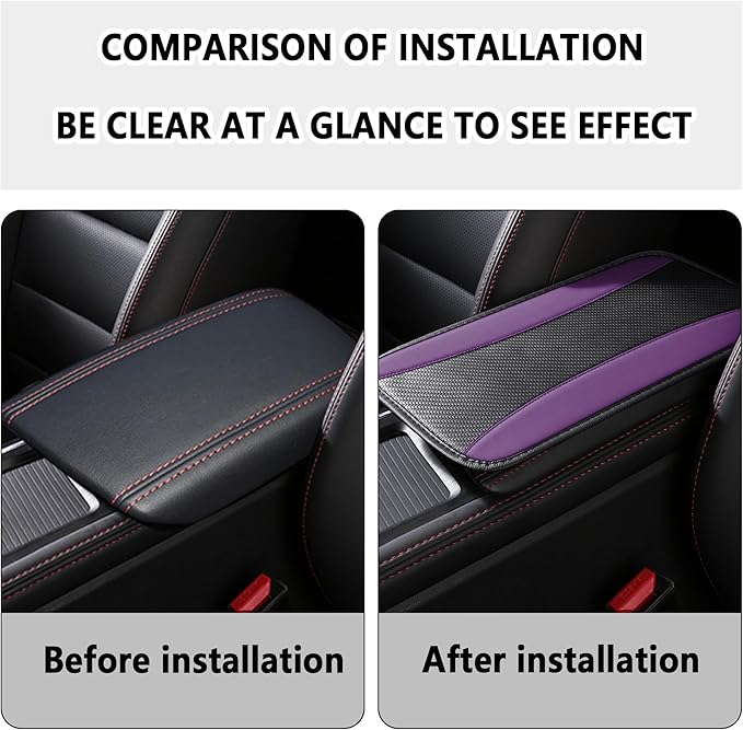 Stylish Car Center Console Cover,PU Leather Car Armrest Cover Prevent Scratches on Center Console,Universal Car Armrest Cushion Car Accessories Interior for Car SUV Truck (Purple)
