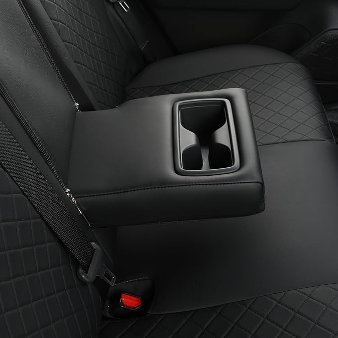 GIANT PANDA Full Set Car Seat Covers Custom Fit for Toyota Rav4 Hybrid SE/XSE 2019 2020 2021 2022 2023 2024 2025 Rav 4,Prime SE,Prime XSE 2021 2022 2023 2024,Stretch Faux Leather,Polyester Fiber,Black