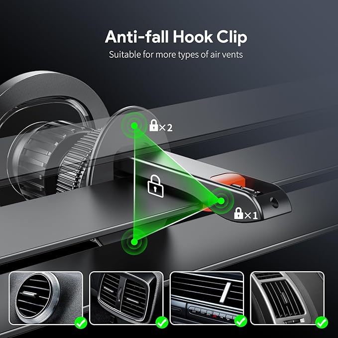 Esoulk Vent Magnetic Phone Holder, MagSafe-Compatible Phone Mount with Car Air Vent Clip, Strong Magnetic Car Mount for iPhone, Compact Car Cell Phone Holder Vent Accessories