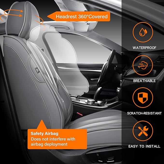 Front Car Seat Covers, Leather Car Seat Covers, Fit for Most Cars SUV and Most Sedan Grey