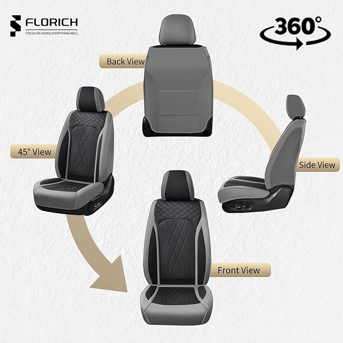 FLORICH Car Seat Covers Front Seat Cover Waterproof Faux Leather Seat Covers for Cars Premium Car Seat Protector Interior Covers Cushion Universal Fit for Most Car Truck SUV, Gray&Black