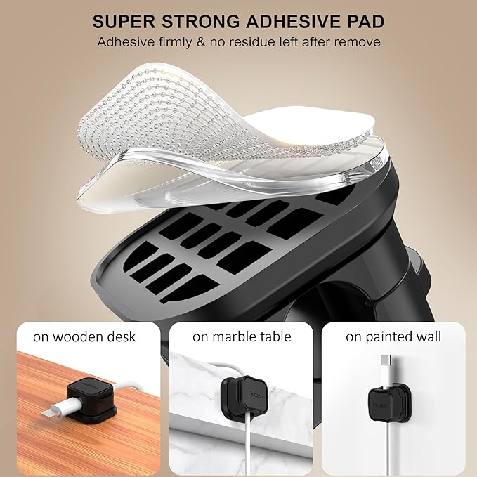 15 Pack Magnetic Cable Clip Organizer Cord Holder, Picozon Adhesive Cable Management, Wire Phone USB Charger Cable Holder, Keeper Organizer for Office Home Desktop Table - Black