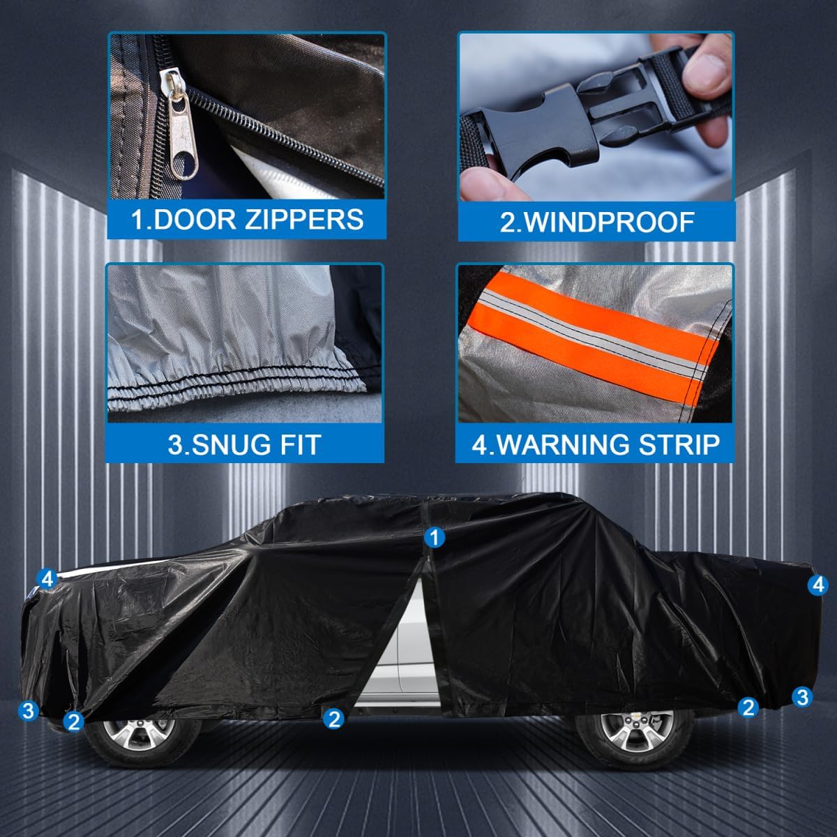 Ford Ranger Truck Cover Custom Fit 2019-2025 Super Cab/Crew Cab SB (4.9'-6') with Door Zipper, 12 Layers Full Exterior Pickup Truck Cover Waterproof All Weather, for Wind Dust Sun and UV Protection.