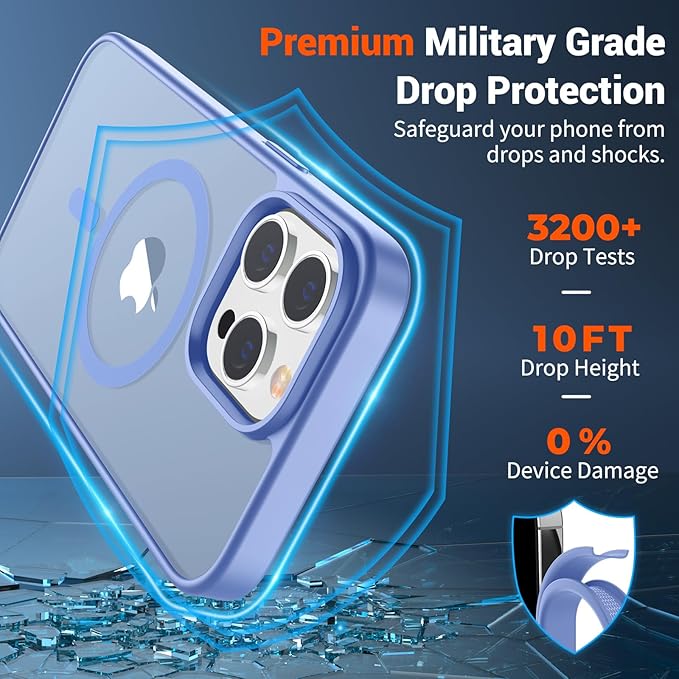 SUPFINE Magnetic for iPhone 14 Pro Max Case (Compatible with MagSafe) (Military Grade Drop Protection) Slim Translucent Matte Shockproof with Anti-Fingerprint Phone Case,Blue Purple