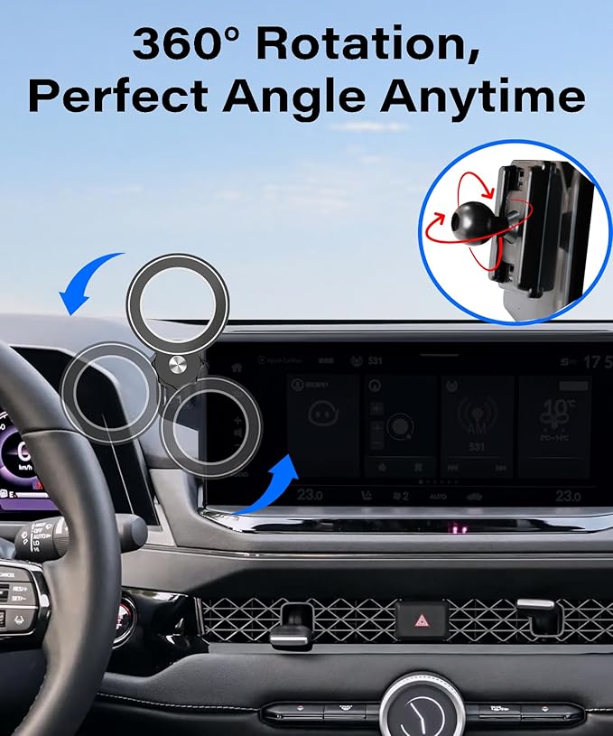 Car Phone Holder for Honda Accord 2023 2024 2025 Accessories Apply to 12.3 Inch Touch Screen Fixed Clip Magnetic Cell Phone Mount Hands-Free 360 Degree Rotation