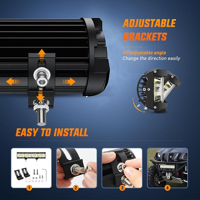 Nilight Side Shooter LED Light Bar 12 Inch Triple Row Spot Flood Combo Lights with Wiring Harness Kit for Off Road Fog Driving Lighting on Truck SUV ATV UTV