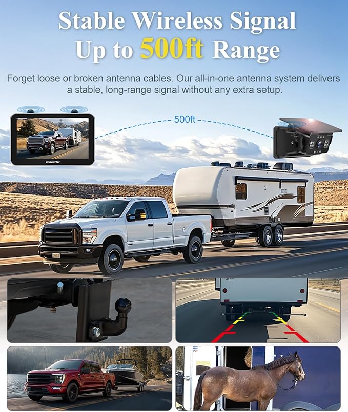 VEKOOTO VK7Pro 2 Magnetic Solar Wireless Backup Camera with 7'' IPS Touchscreen, 15,800mAh Rechargeable, No Wiring, HD1080P Night Vision Wireless Backup Camera for Trucks, RV, Trailer, Camper