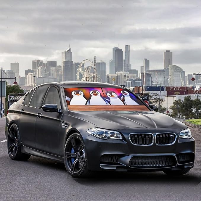 Socira Funny Penguin Car Windshield Sun Shade Umbrella Foldable Sunshade for Front Window Auto Windshield Sunshade Covers Car Accessories Protect from Sun Rays Heat 57'' X 30''