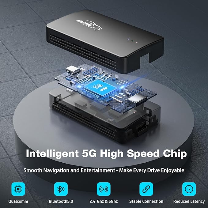 Wireless CarPlay Adapter, 2025 Smart AI Box Supports Netflix/YouTube and More, Dual-Band WiFi & Bluebooth 5.0, Android Auto Magic Box with USB Playback for Cars with Wired CarPlay