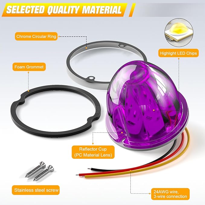 BJZ 4Pcs Purple Watermelon LED Strobe+Constant Marker Lights Dual Function Watermelon-Shaped Side Marker Clearance Tail Top Cap Roof Lights for Trailer Truck Semi-Trailer Heavy-Duty Truck Bus Van