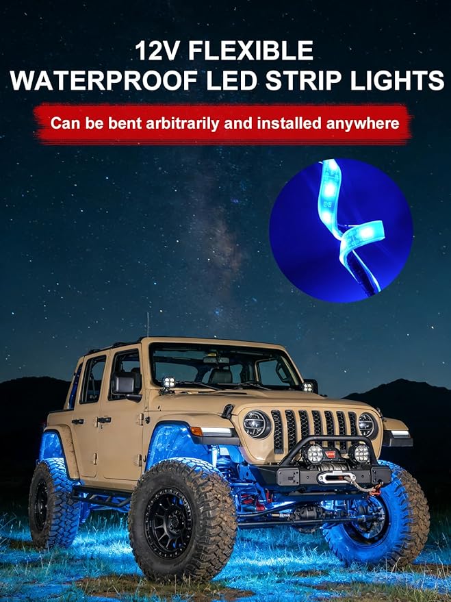 YM E-Bright 4Pcs Led Strip Lights for Car, 24inch Waterproof IP68 Car Underglow Strip Lights Decoration 36SMD 12V Led Interior Exterior Lights Strip for Cars Motorcycles Truck Golf Cart Boat - Blue