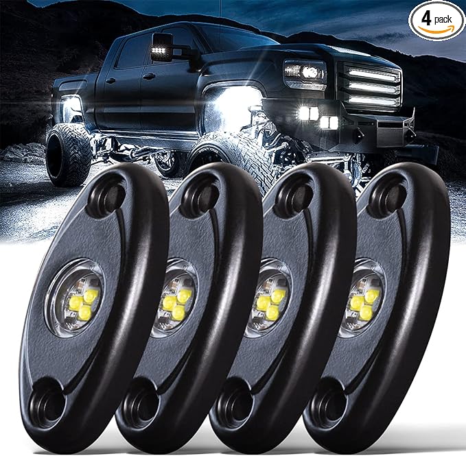LEDMIRCY R1 Pure White LED Rock Lights 4PCS for Off Road Truck Auto Car Boat ATV SUV Waterproof High Power Neon Trail Lights Underglow Light Interior Exterior Shockproof(4PCS White)