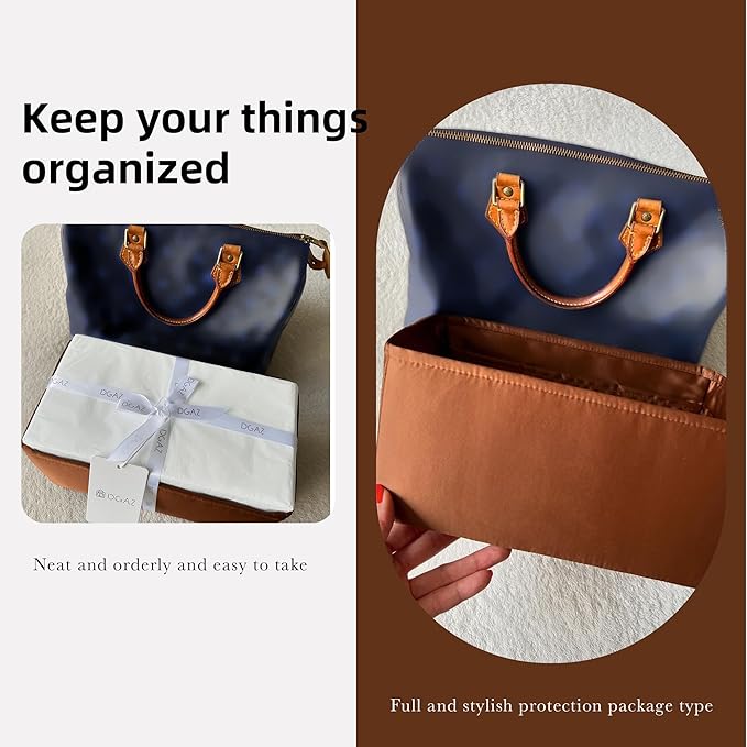 DGAZ Silk Purse Organizer Insert Fits LV Speedy 16/20/25/30/35/45 bags，Silky Smooth Bag Organizer，Luxury Handbag & Tote Shaper（Gold，SP30）