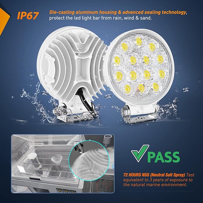 Nilight Marine LED Pods 2Pcs 4.5Inch 42W 4200LM White Round Light Flood Beam Ponton Boat Deck Dock Lights for Night Fishing T-top Stern Yacht Kayak Port Sailboat, 2 Years Warranty