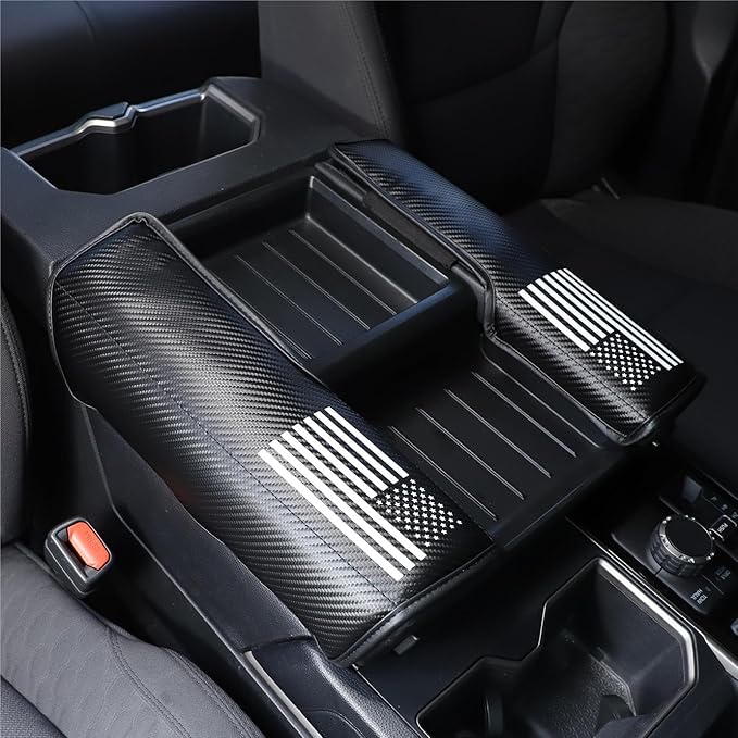 TOYCIDFG Car Center Console Armrest Cover Cushion Pad Compatible with Toyota Tundra Sequoia 2022-2024, Waterproof Cushion Pad Car Accessories (Flag Pattern)