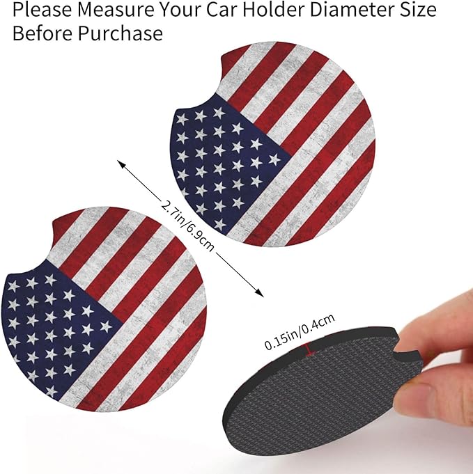 American Flag Steering Wheel Cover - Vintage American Flag Steering Wheel Cover Anti-Slip Breathable Universal for 15 Inch Car with 2 Pieces Car Coasters Suitable for Men Women
