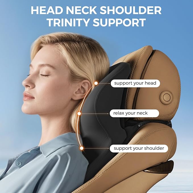 BEBAS Car Headrest Pillow, Ergonomic Neck Pillow with Memory Foam, Enlarged Surface for Head Neck Shoulder Support, Breathable Removeable Car Seat Pillow for Pain Relief(Black, 1 Pack)