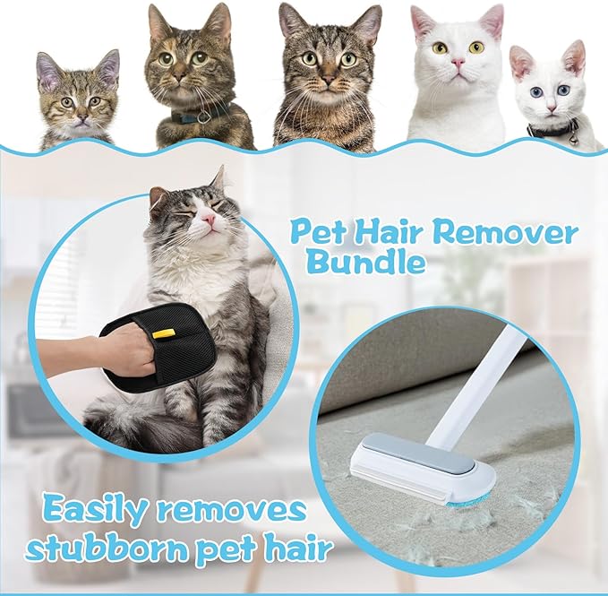 Multi-Functional Pet Hair Removal Tool with Pet Hair Removal Glove, Reusable Lint Brush for Dogs & Cats, Gentle Cleaning for Sofa, Carpet, Clothes & Bedding