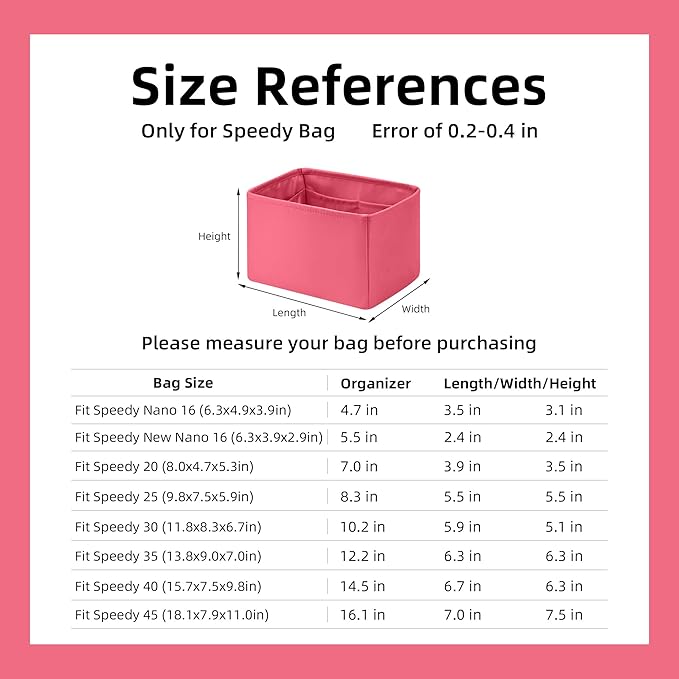DGAZ Silk Purse Organizer Insert Fits LV Speedy 16/20/25/30/35/40/45 bags，Silky Smooth Bag Organizer，Luxury Handbag & Tote Shaper(Rose lipstick,SP40)