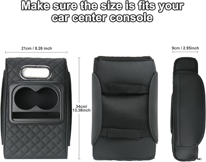 Car Armrest Cushion,5-in-1 Center Console Cover with 2 Storage Bags Cup Holder, Tissue Box Slot, Phone Slot for Sedans, Car Accessories Interior Organizers