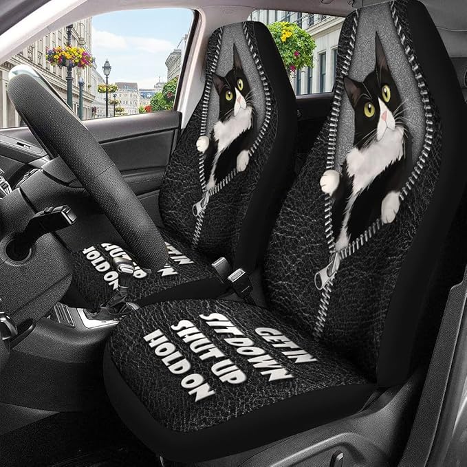 GENANY Tuxedo Cat Car Seat Covers Set of 2, Breathable Front Seat Covers for Truck Sedan SUV, Cat Themed Car Accessories, Cats Gift for Women Men