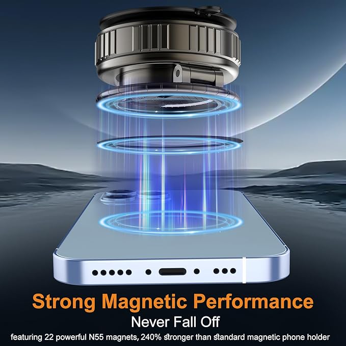 Kairiyard Phone Holders for Your Car, Ultra Vacuum Suction Cup Magnetic Car Phone Holder Mount 360° Adjustable Foldable Cars Phone Stand Compatible with MagSafe iPhone All Smartphones