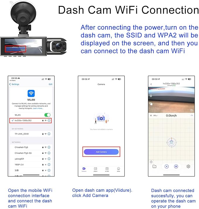 1080P Dash Cam Front Inside, Full HD Dual Dash Cam for Cars, WiFi Dash Camera, 3.16" Screen,Night Vision,G-Sensor, Loop Recording, APP Control, 170°Wide Angle, Include 64GB Card