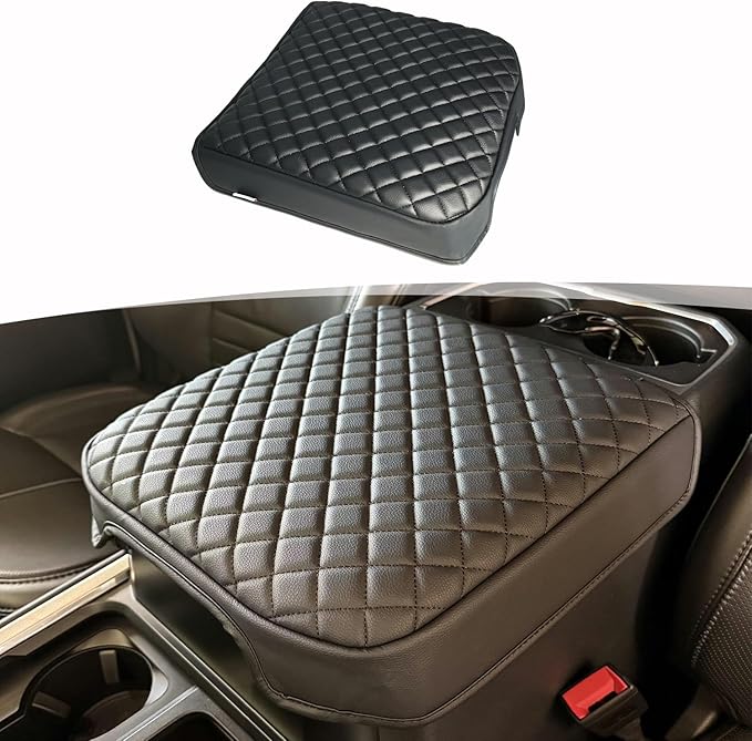 Center Console Cover for 2023 2024 2025 2026 Ford F250 F350 F450 F550 Super Duty Accessories, Vinyl Leather Armrest Cover Center Console Cushion, Black (Fits Bucket Seat Console Only)