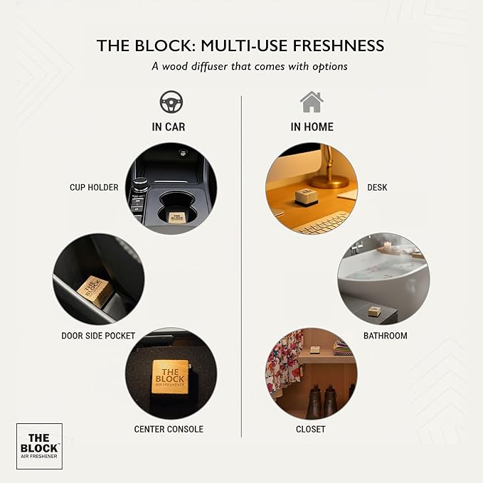 The Block - Wooden Car Air Freshener & Odor Eliminator - Long Lasting 30+ Day Scent - Car & Home Use - Fresh Gift Idea - Made in USA - JASMINE
