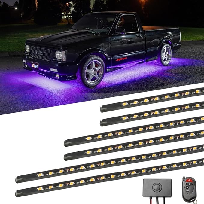LEDGlow 6pc Purple LED Flexible Truck Slimline Underbody Underglow Accent Neon Lighting Kit - 4 Unique Patterns - Water Resistant, Low Profile Light Tubes - for Midsize & Full Size Trucks