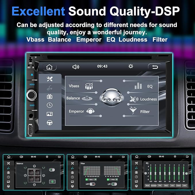 Double Din Car Radio Stereo with 7-Inch Touch Screen, Support CD/DVD Player,Wireless&Wired CarPlay/Android Auto, Bluetooth 5.2, Backup Camera Included, USB/TF/AUX, FM/AM Radio, EQ