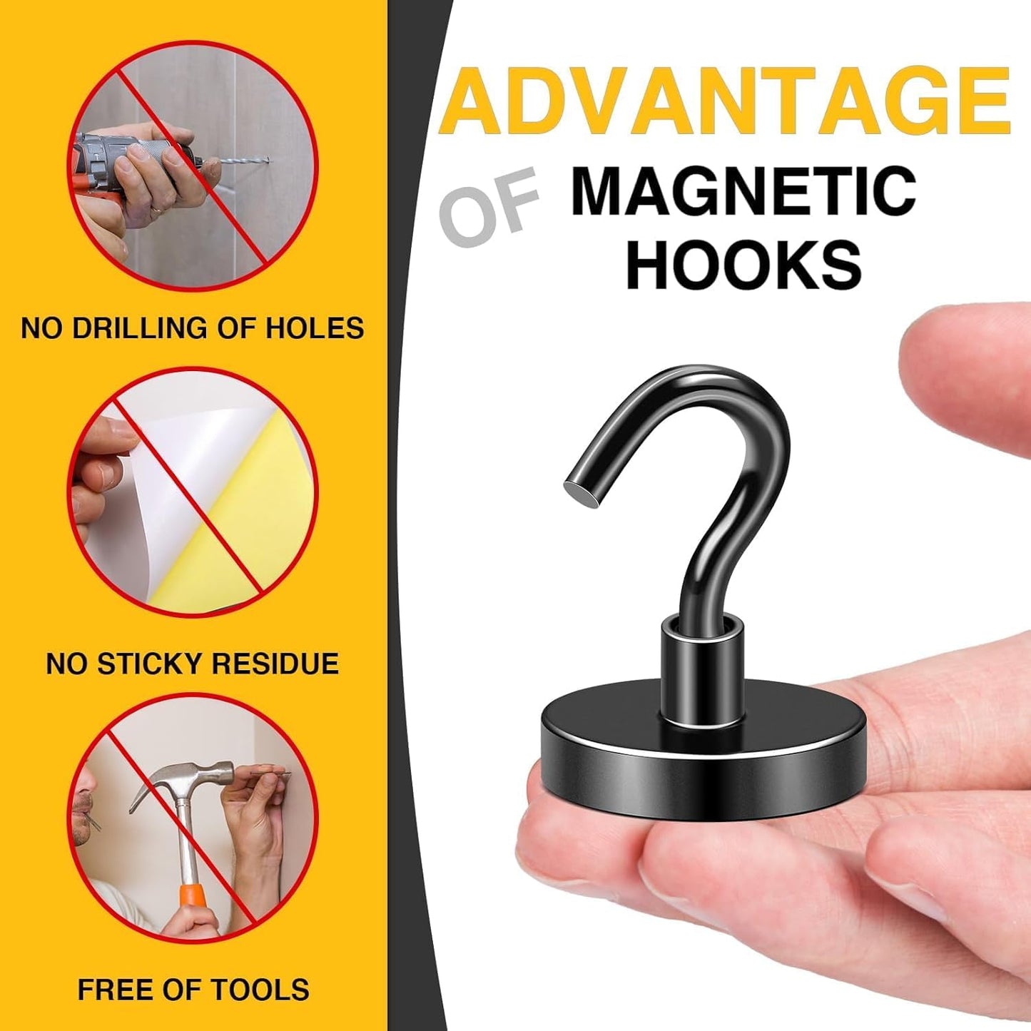DIYMAG Black Magnetic Hooks, 118 LB Heavy Duty Strong Magnets with Hook, Rare Earth Neodymium Magnet for Cabins Cruise Ship Essentials 8 Packs