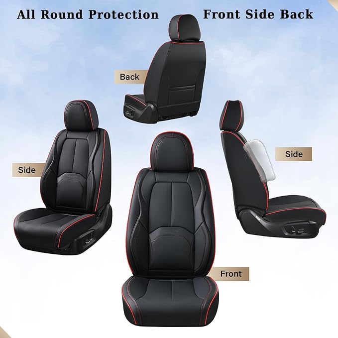 Coverado Seat Covers, Car Seat Covers Front Seats, Nappa Leather Seat Covers for Cars, Waterproof Car Seat Protector with Lumbar Support, Front Seat Covers Universal Fit for Most Cars (Black&Red)