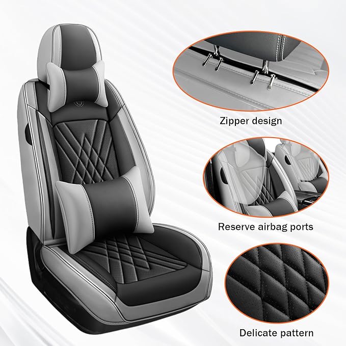 Car Seat Covers Compatible with Toyota Camry 2012-2026 Durable Waterproof Automotive Seat Covers Stretchable, Airbag Compatibility, Premium Nappa Leather(Black Gray, 2 Pcs Front with Pillow)