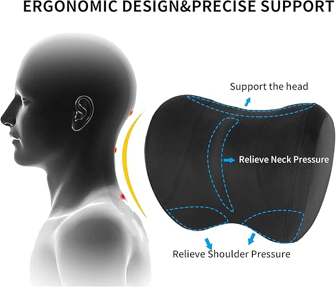 Car Neck Pillow Adjustable Up and Down Style 2 Pack,Car Headrest Pillow for Neck Support Relieves Driving Fatigue, Soft Memory Form and Ergonomic Design Fits Most Heights and Car Seats (Black)