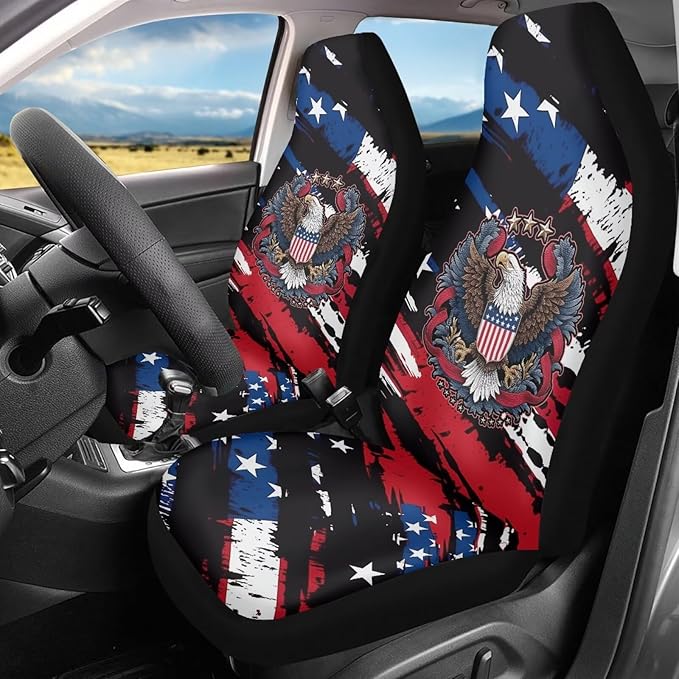 ELEQIN 250 Years America Anniversary Car Front Seat Cover, 2 Packs Car Seat Protector, Nonslip Cushion Cover for Cars, Trucks & SUVs Auto Interior Decor, 250th Independence Day Freedom
