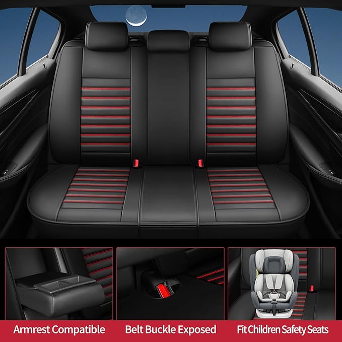 Fit Forester Car Seat Covers for Subaru Forester 2007-2025 2026 - Upgraded Premium Waterproof & Breathable Leather, Airbag Compatible, All-Weather Seat Cushion Protector (Full Set, Black+Red)