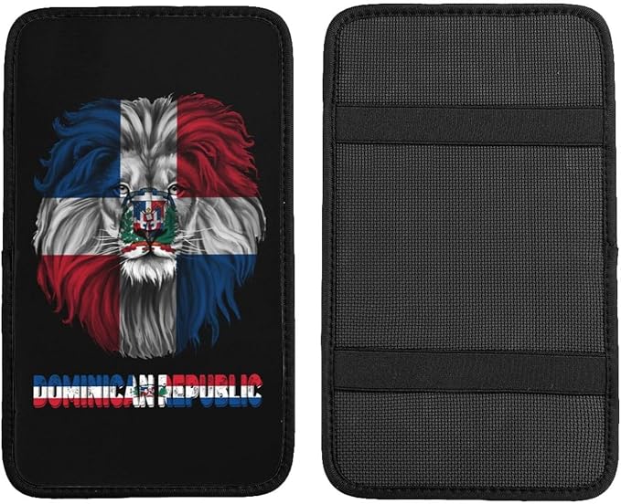 Vintage Dominican Republic Flag Lion Head Auto Center Console Armrest Cover Car Handrail Box Cushion Pad Mat Universal Fit Most Vehicle Sedan Truck SUV Soft Comfort Decor Accessories