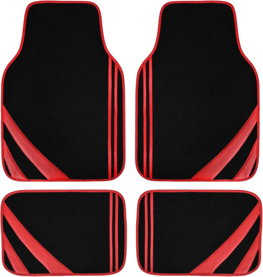 CAR PASS Red Edge Leather Car Floor Mats, Universal Waterproof Car Mats with Double Stitch Line and Anti-Slip Backing Design, for Cute Girly Women, Fit 95% Automotive,SUVs,Sedan,Vans (Black and Red)