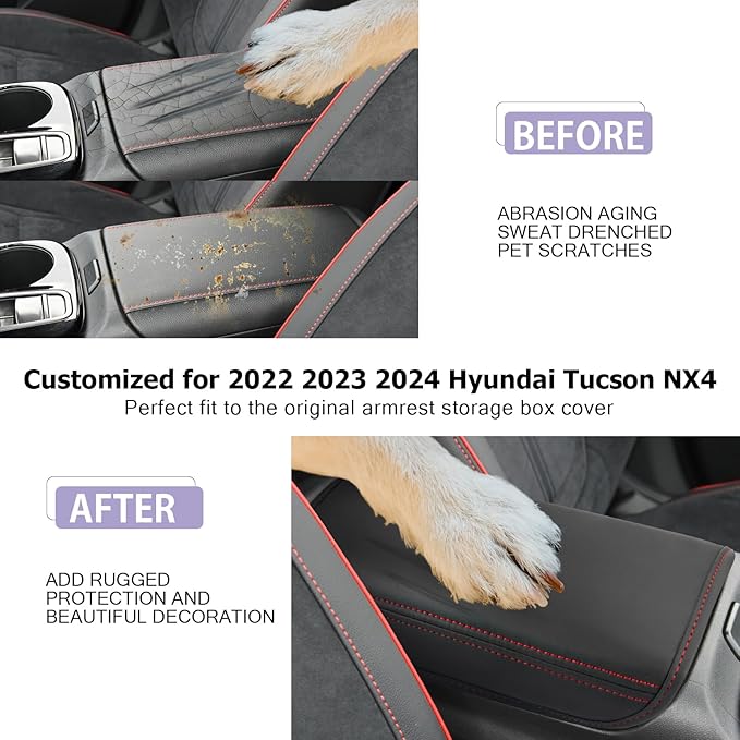 2024 Tucson Center Console Cover 2022-2024 Hynudai Tucson Armrest Cover Tucson Center Console Armrest Pad Soft Leather 2023 Tucson SEL Armrest Console Cover 2024 2023 Hynudai Tucson Accessories (Red)