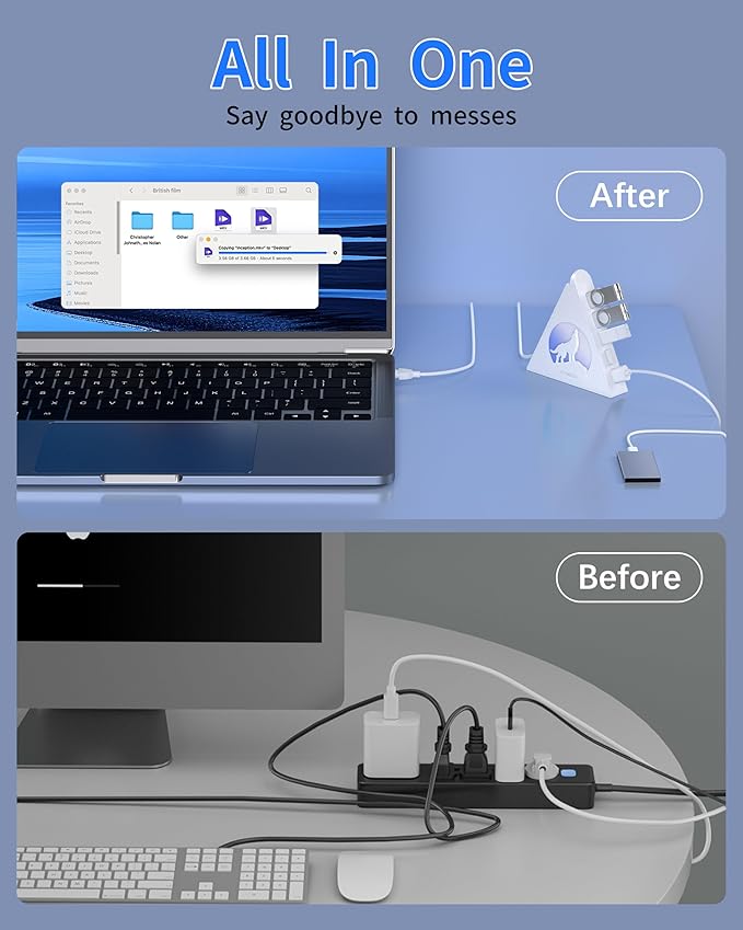7 Port USB Hub, JoyReken USB 3.0 Hub with 2 FT Long Cable, Vertical USB Extension Hub for Laptop, MacBook, Flash Drive, XPS, PC, Flash Drive, Game Console, Printer, Camera,Keyborad, Mouse (White)