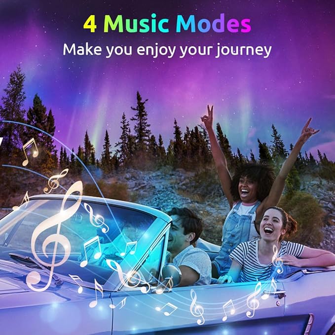Car Interior Lights 72 LEDs, 4X Car LED Strip Lights Including Cigarette Charger, LED RGB Floor Car Lights with Music Changing Remote Control Decorative Atmosphere Ambient Lighting Kits