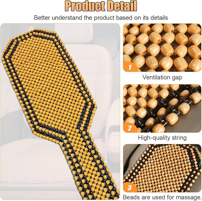Breathable Wood Beaded Seat Cushion, Cooling Double Strung Auto Back Massaging Driver Seats Cover for Fatigue Relief, Comfort Ventilated Support Cushion for Car Seat Chair (Beige)