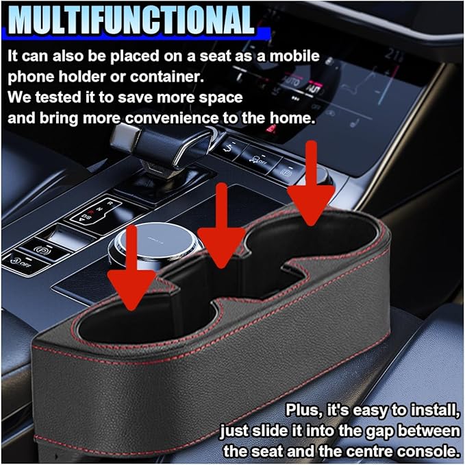 ZIMISI Car Cup Holder, PU Leather Auto Front Console Gap Filler Organizer, Multifunctional Cup Drink Holder, Car Seat Gap Filler Storage Box, Coin Bucket, Cell Mobile Phone Holder (Black)