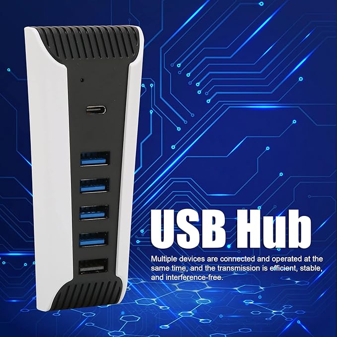 5 Port USB Hub for PS5, 5 in 1 High Speed USB Expansion Hub Charger Splitter Adapter with USB2.0 TypeC Ports for Console