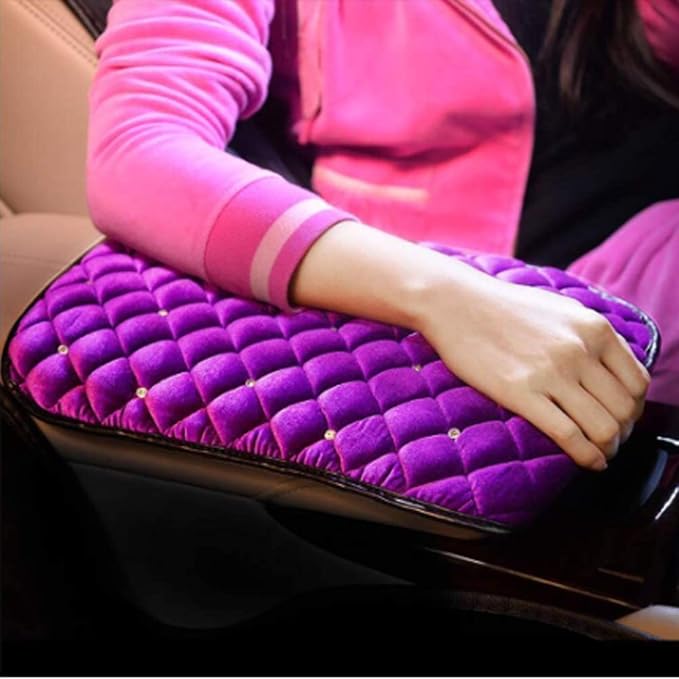 Bling Bling Car Armrest Cover Auto Center Console Protective Cover Luster Crystal Rhinestone Car Arm Rest Cushion Pad Car Interior Accessory (Purple 2)
