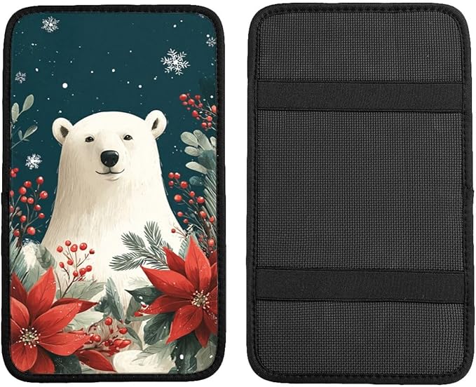 Universal Car Center Console Cushion Pad, Cute Polar Bear Soft Waterproof Car Center Console Cover Auto Armrest Seat Box Cover Protector for Most Vehicle SUV Truck Car